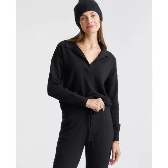 New Quince Women’s Mongolian Cashmere Polo Sweater Size XS Black 4022